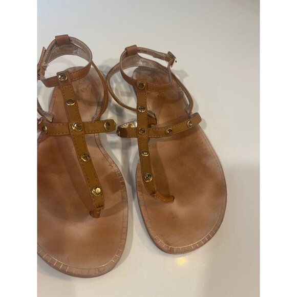 Lilly Pulitzer Tan Leather Sandals W/ Gold Stud Accents Size 7.5M - Picture 2 of 8